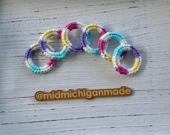 Crochet Cat Rings: Rainbow Cotton Toys, Set of 6