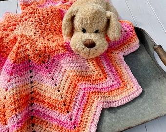 Crochet Baby Blanket // Star Blanket // Baby Girl // Baby Boy // Baby Afghan Blanket // Baby Shower Gift // Pink & Orange Multi