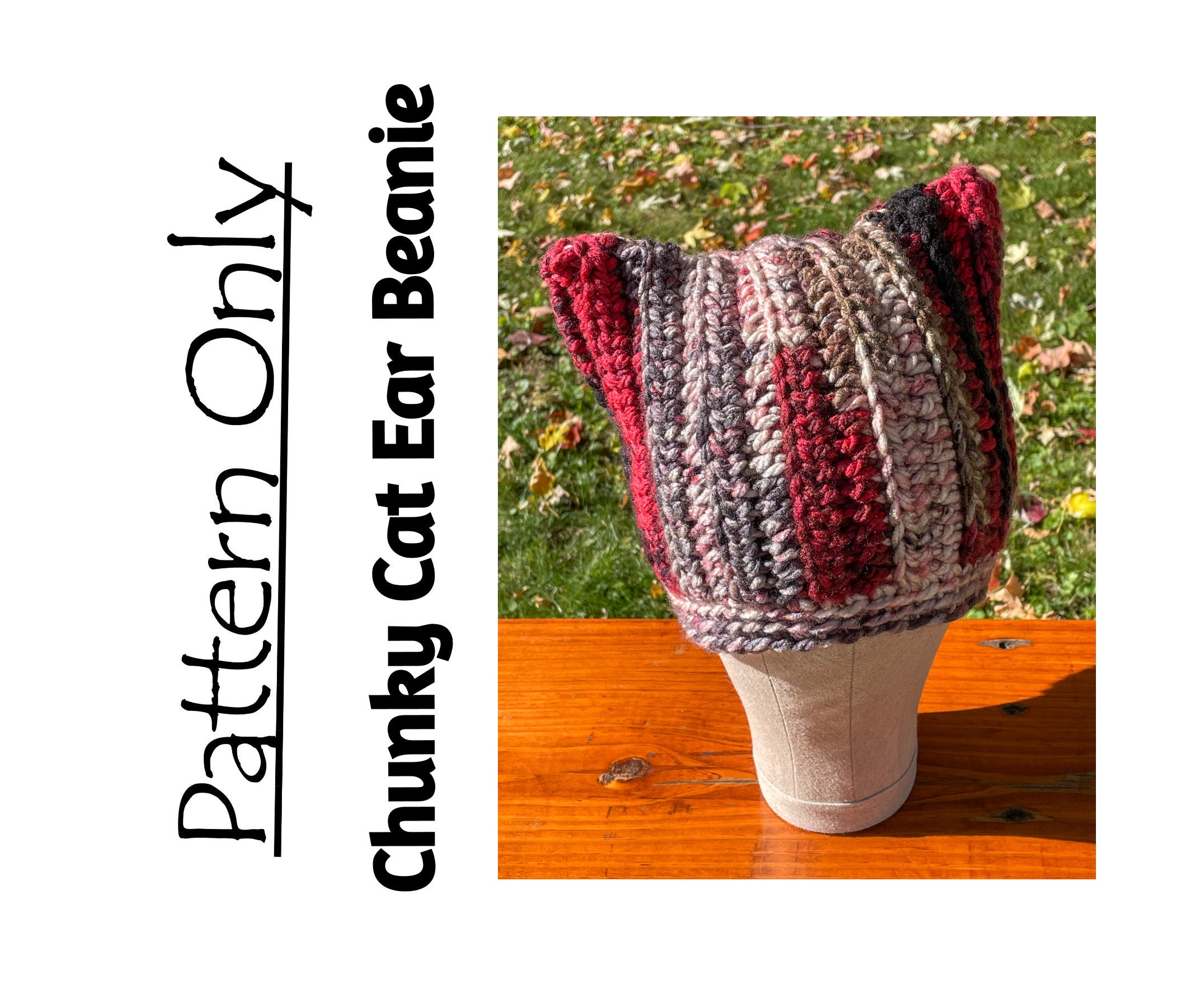 Chunky Cat Ear Beanie // Crochet Pattern // Cat Beanie // Etsy