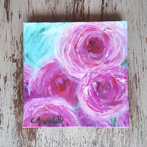 Pink rose painting Flower painting Romantic paintings Acrylic paintings Original art Free shipping US Girl&#39;s bedroom art