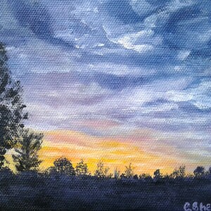 Landscape painting Sunrise painting Acrylic painting Under 50 dollars &quot;Pretty little sunrise&quot;
