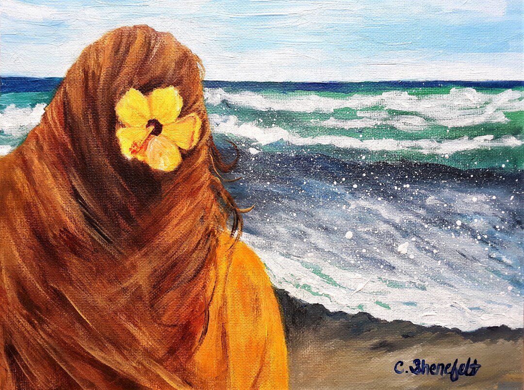 Woman at the Beach Beach Painting Ocean Painting Affordable Art Free ...