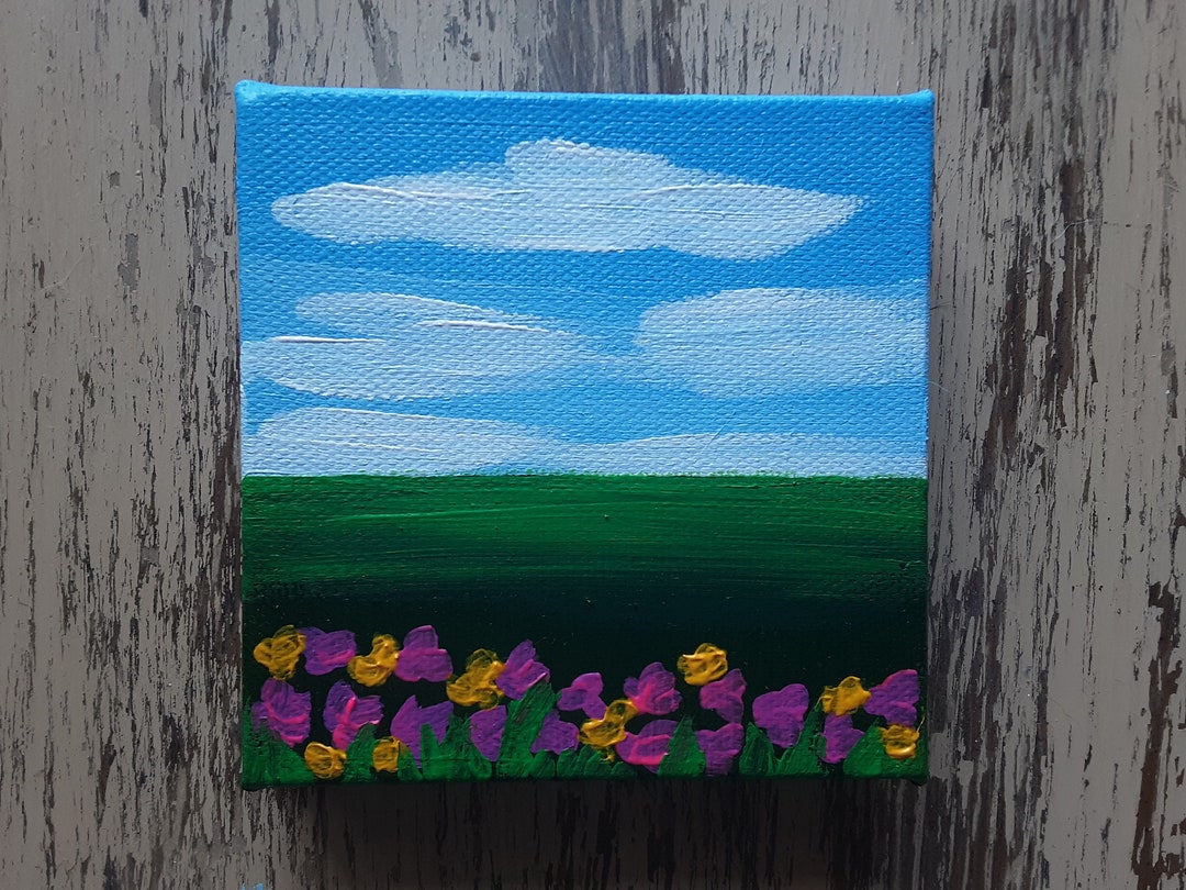 Landscape Painting Flower Field Painting Affordable Art Original ...