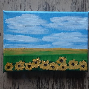 Landscape painting Sunflower painting Flower field Free shipping US