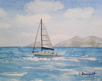 Sailboat painting Nautical painting Coastal painting Original watercolor painting Free shipping US