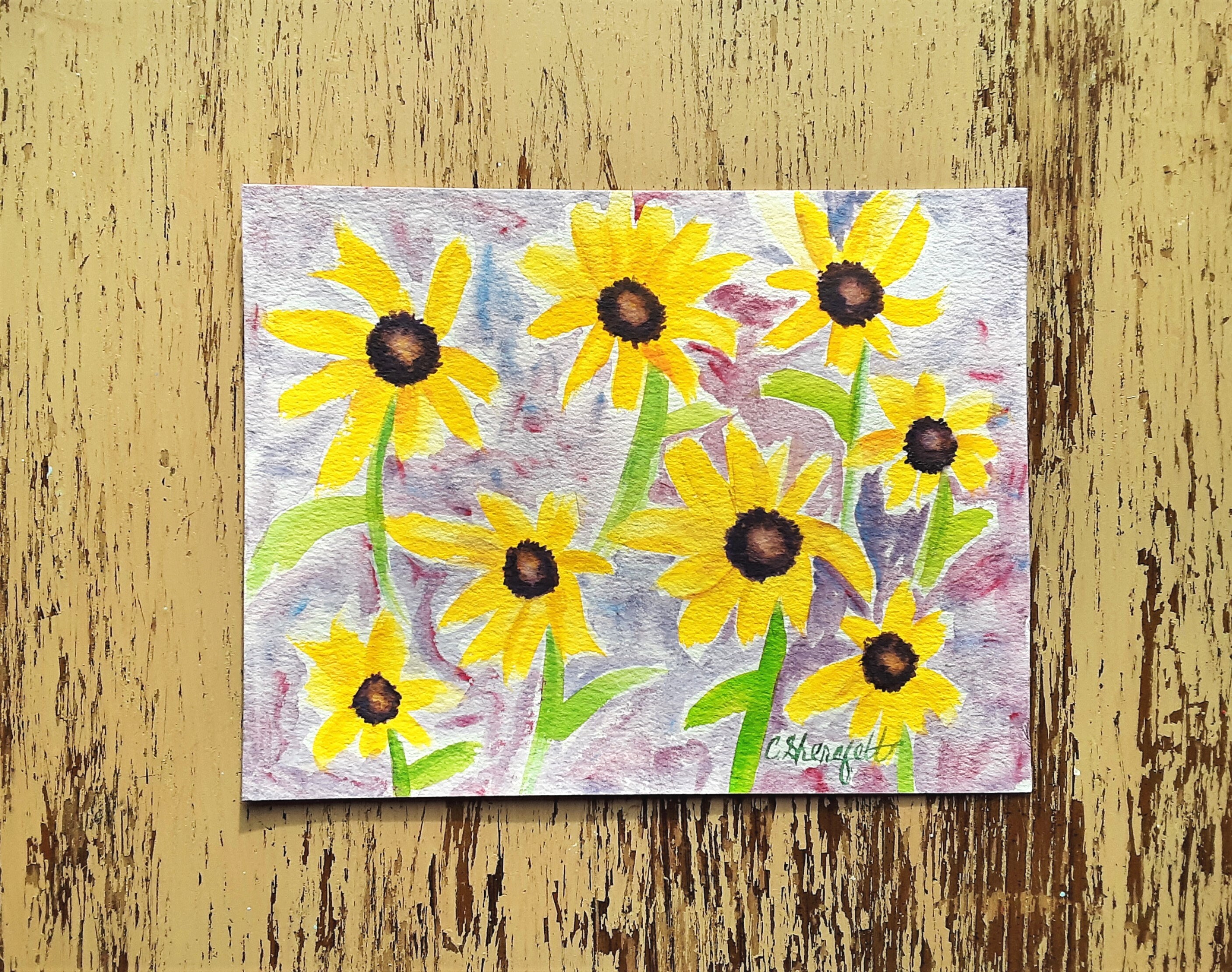 Blackeyed Susan Flower Painting Flower Field Painting Watercolor