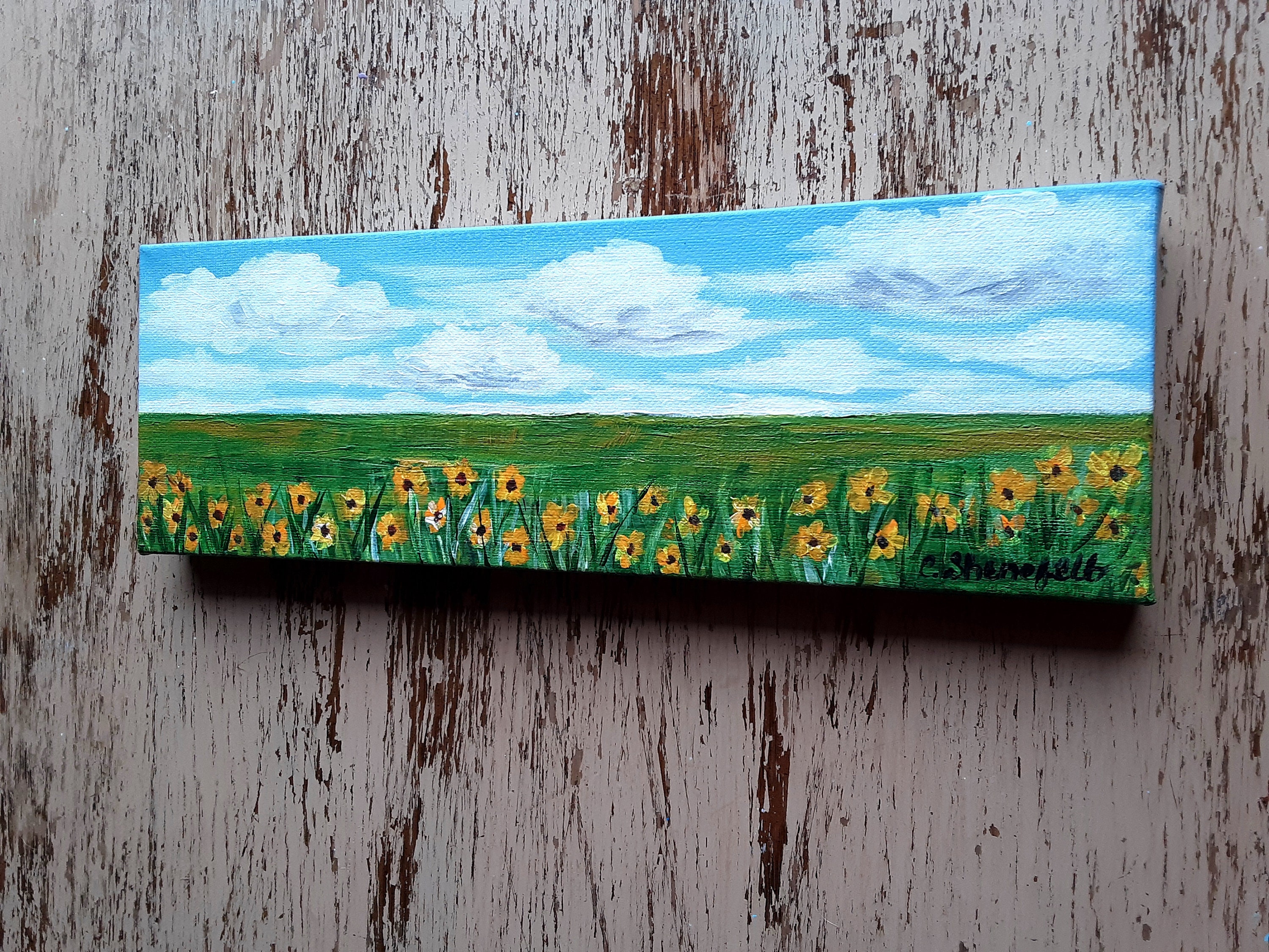 Landscape Painting Flower Field Painting Affordable Art Countryside ...