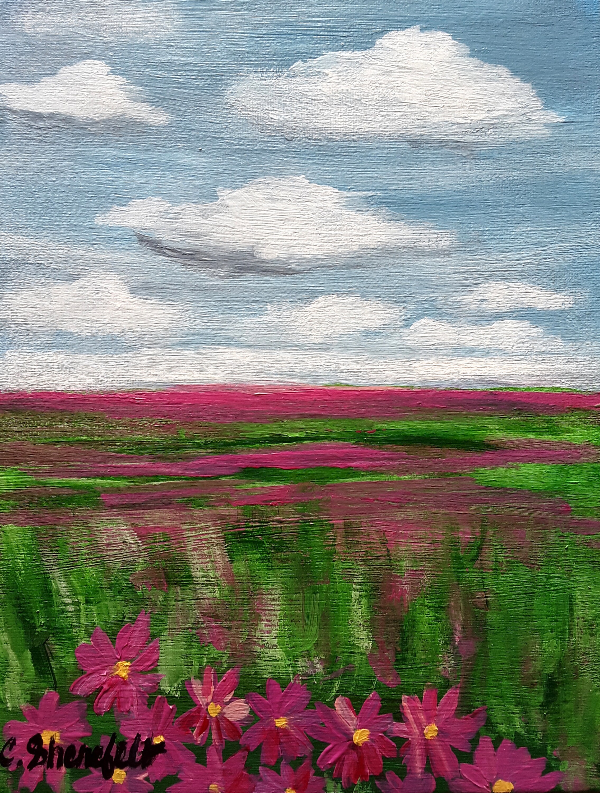Landscape Painting Flower Field Painting Affordable Art Original ...