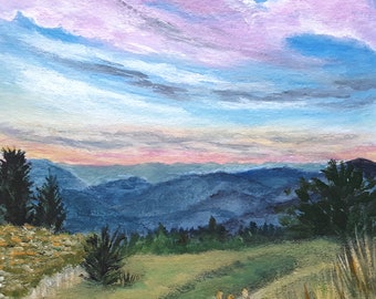 Mountain painting Sunrise painting Landscape painting Colorful sky painting Affordable art Under 50 dollars Free shipping US