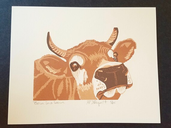 Born In A Barn Cow Letterpress Broadside Etsy
