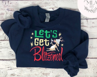 Festive Christmas Sweater, Ugly Christmas Sweater, Funny Gift, Holiday Sweatshirt, Embroidered, Blue Sweatshirt, Warm Cotton Crewneck