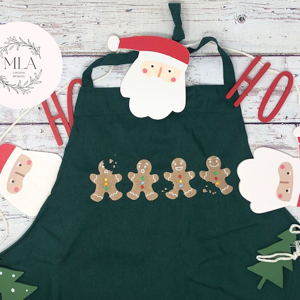 Embroidered Christmas Apron, Baking Apron, Dark Green Apron, Gingerbread Apron, Funny Holiday Apron, Cooking Apron, Holiday Smock