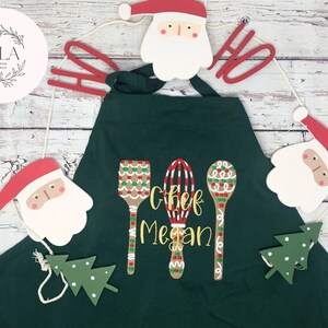 Embroidered Christmas Apron, Personalized Apron, Baking Apron, Holiday Apron, Green Apron, Gift for Cook, Gift for Her, Cooking Smock
