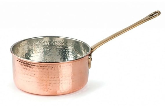 COPPER SAUCE PAN, Hand Hammered solid red Copper Saucepan, Copper Cookware,  Copper Frypan, French Farmhouse, French Kitchen, Rustic Kitchen