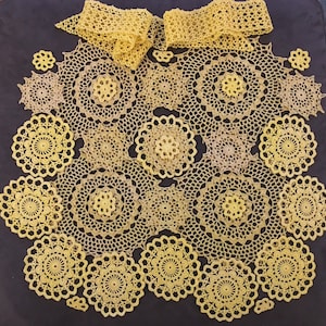 DOILY Set of 29 LACE COTTON Vintage Hand Dyed Color Crocheted Doilies Plus Bonus Piece Of Doily Edging Free