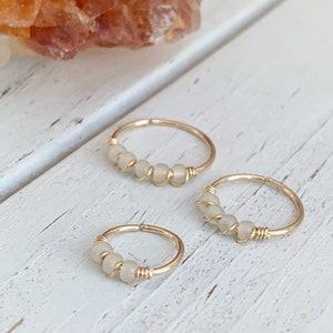14k Gold Filled Cartilage Earring Hoops | Modern Chic | Frosted Glass Beads