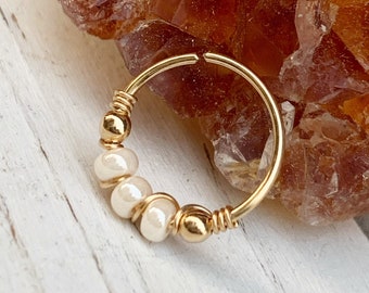 Modern Pearl Hoop Earring for Pierced Conch, Rook or Lobe | 14k Gold Fill | 20g