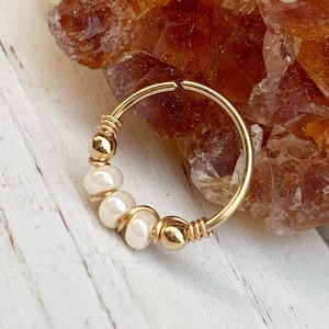 Modern Pearl Hoop Earring for Pierced Conch, Rook or Lobe | 14k Gold Fill | 20g