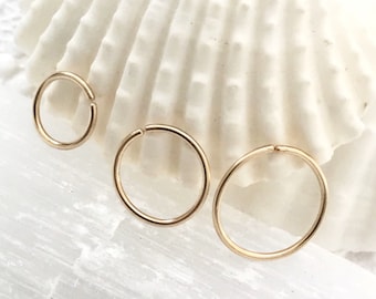 Plain gold hoop earrings, Cartilage hoop, Gold helix earring, 18g 22g 20g septum jewelry, 6mm nose ring, Snug septum 8 10 12 4 5mm 16g hoop