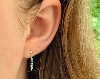 Dainty Seed Bead Earring Dangles | Sterling Silver & Turquoise | Studs