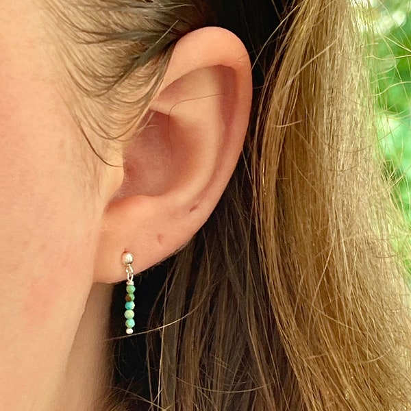 Dainty Seed Bead Earring Dangles | Sterling Silver & Turquoise | Studs