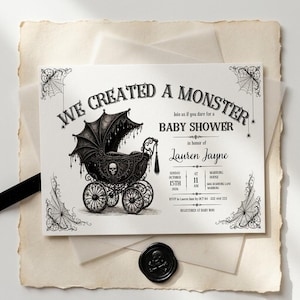 Gothic Baby Shower Invitation, We Created a Monster Editable Template