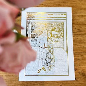 Regalo del primo anniversario / Coppia personalizzata / Foto di coppia / Ricordo dell'anniversario / Regalo di nozze unico / Stampa in lamina d'oro