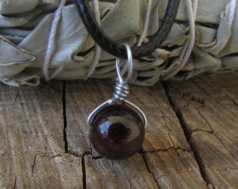 Garnet Minimalist Wire Wrapped 10mm Healing Crystal Pendant Necklace