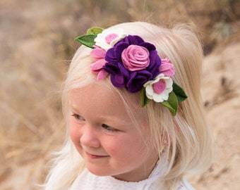 Felt Flower Baby Headband: Purple Autumn Crown