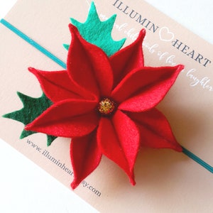 Poinsetta Christmas Flower, Red Christmas poinsettia, Red Poinsettia flower, Poinsettia headband, Flower Christmas Bow, Red flower hair clip
