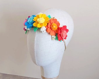 Rainbow flower crown, Rainbow baby headband, Boho flower crown, Rainbow festival headpiece, Felt Flower Baby toddler little girl headband