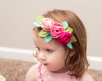 Pink rose headband, Baby pink flower crown, Rose flower crown, valentines headband, rosette headband, baby little girl toddler flower crown