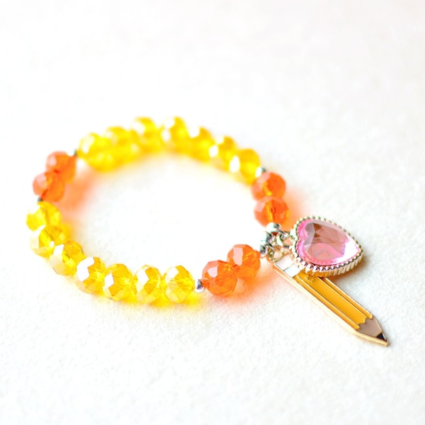 Back to school bracelet, Teacher bracelet, Pencil charm bracelet, First day of school bracelet, Little girl bracelet, Teacher appreciation