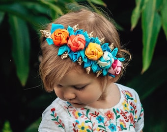Rainbow flower crown, Rainbow headband, Boho flower crown, unicorn headband, flower girl crown, rainbow baby dress, fairy crown, boho crown