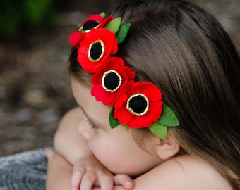 Poppy shabby flower baby headband