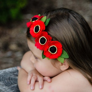 Red Poppy headband, poppy flower crown, poppy flower headband, autumn flower crown, fall flower crown, felt flower headband, red poppies
