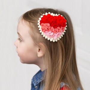Valentine heart headband, red heart headband, valentines headband, rosette headband, valentine hair clip, Red rose little girl baby headband