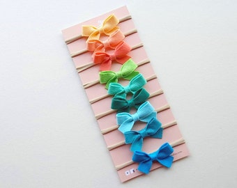 Felt Baby Hair Bows: Rainbow Set of 9, Nylon Headband or Clip