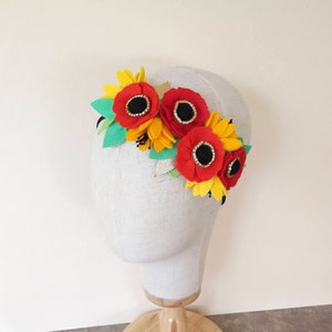 Red Poppy headband, poppy flower crown, poppy flower headband, fiesta flower crown, first birthday crown, felt flower headband, sunflower