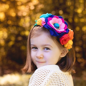 Rainbow flower crown, Rainbow baby headband, Boho flower crown, Rainbow festival headpiece, Felt Flower Baby toddler little girl headband image 1