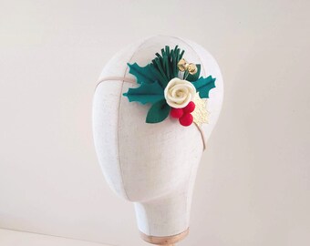 Holly headband, holly hair clip, Holly Crown, holiday crown, Pine crown, Christmas flower crown, Christmas headpiece, flower felt headband