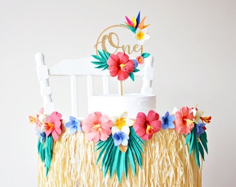 Luau First Birthday Banner: Tropical Cake Topper & High Chair Garland