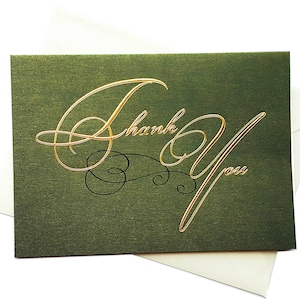 Verde oliva y oro tarjetas de Acción de Gracias, oro gracias tarjetas, boda gracias conjunto de tarjetas, boda gracias, nota de agradecimiento formal