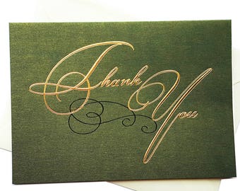 Green, Gold Foil Thank you Card Set, Gold thank you cards, golden foil card, gold foil note cards, Wedding thank you notes, formal thank you