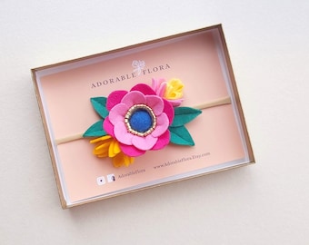 Rainbow flower crown, Rainbow baby headband, Pink autumn flower crown, Baby fall flower crown, Felt Flower Baby toddler little girl headband