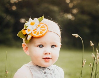 Orange fruit Headband, fruit headpiece, tropical headband, orange hair bow, newborn baby toddler little girl felt flower crown headband