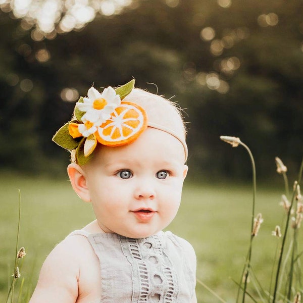 Orange fruit Headband, fruit headpiece, tropical headband, orange hair bow, newborn baby toddler little girl felt flower crown headband