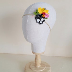 Skull headpiece, Dia de los muertos headpiece headband crown, Day of the dead headpiece flower crown, Sugar skull flower crown headband