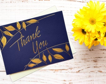 Thanksgiving cards, Navy Blue and Gold, Gold Thank you Cards, Gold Embossed, Thank you cards set, Golden Foil Cards,thank you card pack