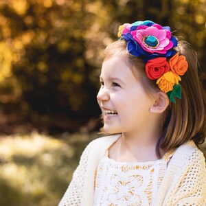 Rainbow flower crown, Rainbow baby headband, Boho flower crown, Rainbow festival headpiece, Felt Flower Baby toddler little girl headband image 2